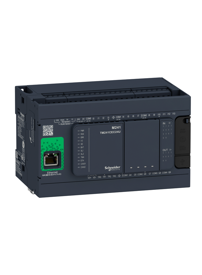 Modicon M241, sterownik, RJ45, Ethernet, 14 wejść, 4 wyjścia tranzystorowe PNP, 6 wyjść przekaźnikow