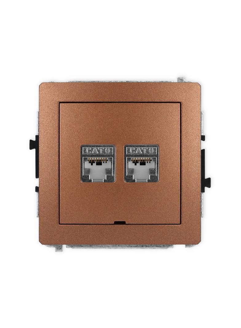 DECO Mechanizm gniazda komputerowego podwójnego 2xRJ45, kat. 6, ekranowany, 8-stykowy, bez pola opis