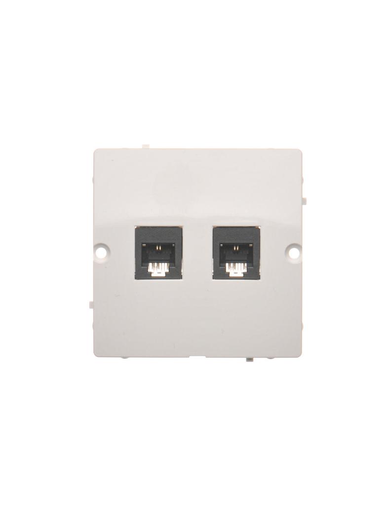 Simon Basic Gniazdo telefoniczne RJ11 podwójne Montaż gniazda na wkręty do puszki biały