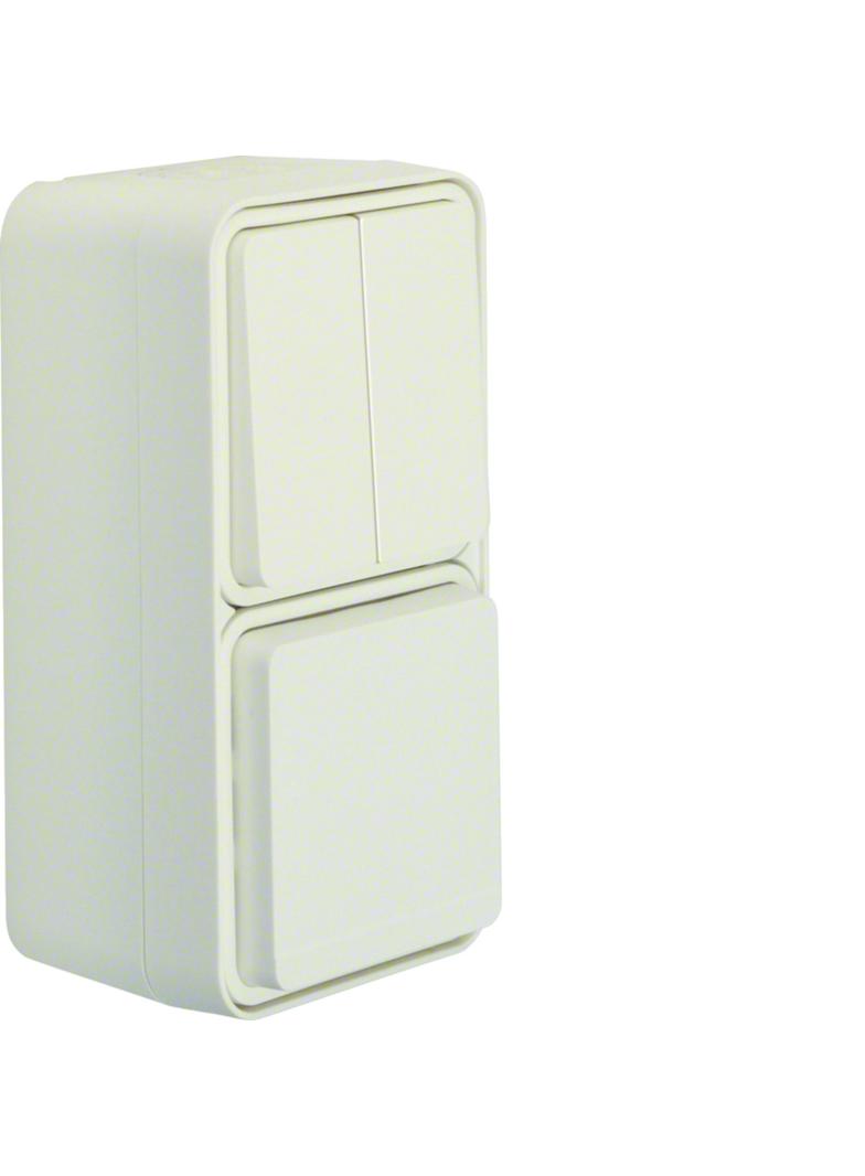 BERKER W.1 Łącznik seryjny z gniazdem SCHUKO pionowy kompletny IP55 biały 47903512 HAGER