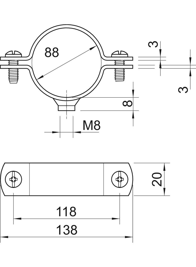 2900/W, ŚRUBOWA OBEJMA DYSTANS.3" M8
