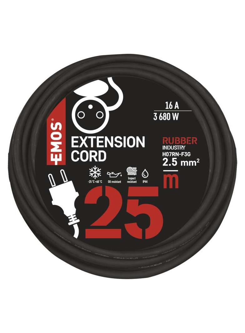 Przedłużacz 1 gniazdo 25m 3× 2,5mm guma / neopren P01725R EMOS