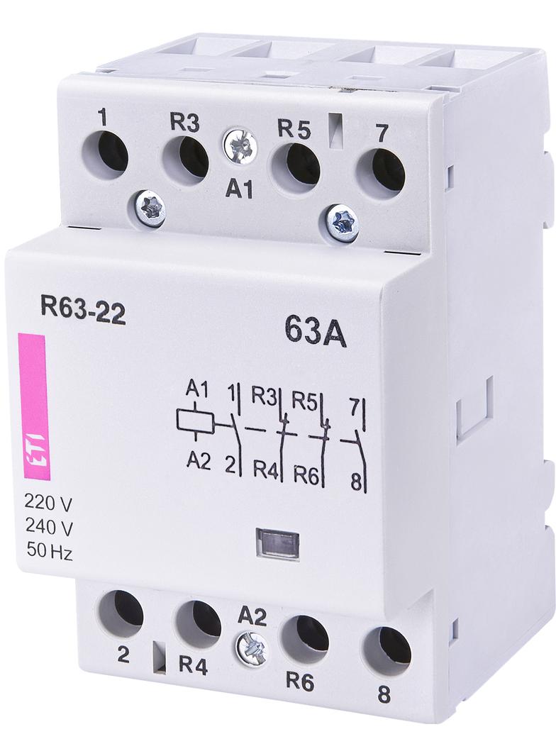 R 63-22 230V STYCZNIK MODUŁ.63A 2 STYKI ZW.I ROZW. (3 MOD.4 BIEG.)