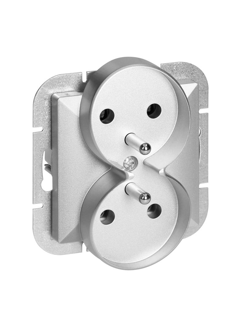 Gniazdo podwójne podtynkowe 2x2P+Z Pearl, 16A, 250V, PT-6 PR, srebrny