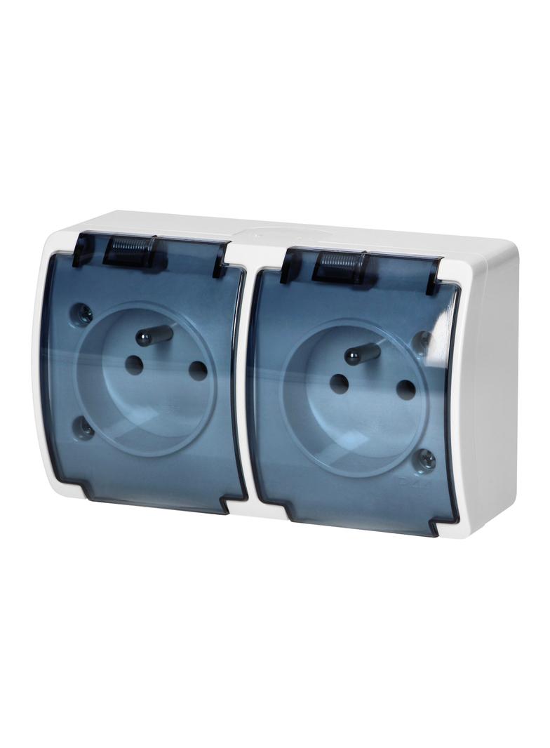 Gniazdo podwójne 2x2P+Z AQUATIC IP44 biały dymiony OR-OE-7106/WT ORNO