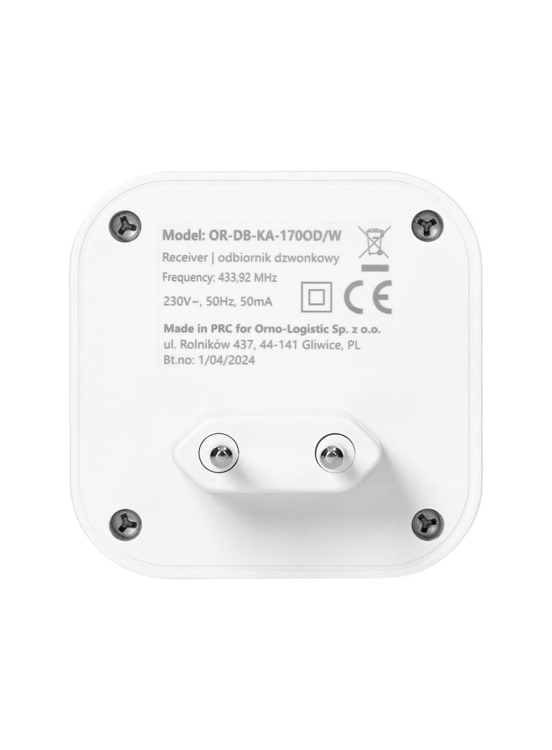 ATEL AC, dzwonek bezprzewodowy sieciowy, learning system, 38 dźwięków, 150m, biały