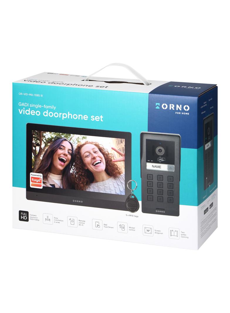 GADI, zestaw wideodomofonowy jednorodzinny, 2-żyłowy, 10", Wi-Fi, ekran dotykowy, Full HD, RFID 125k