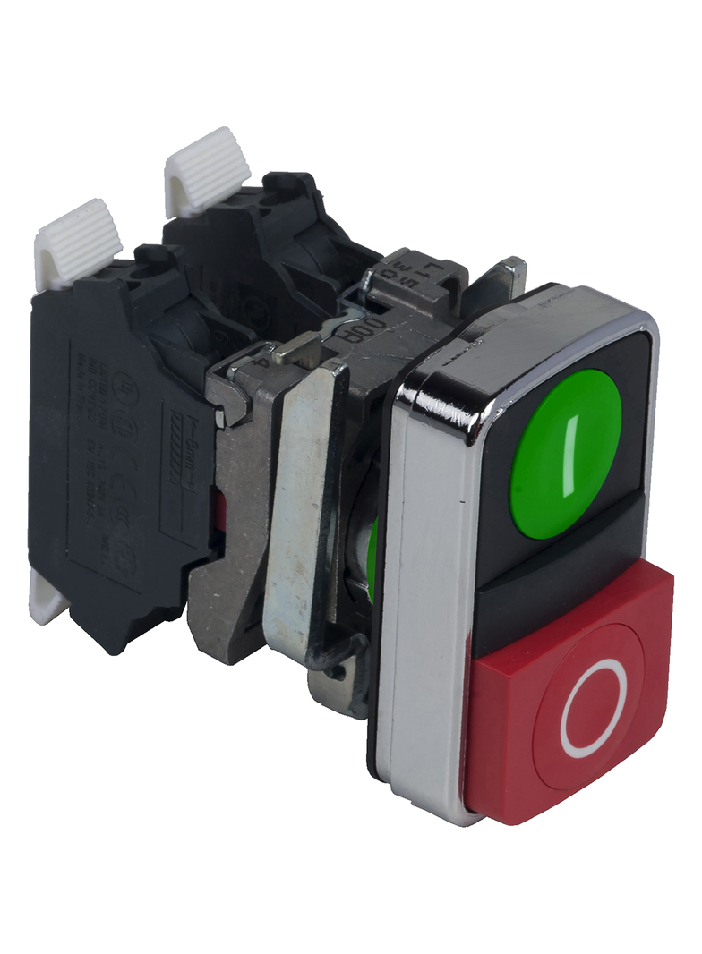 Harmony XB4 Przycisk wielogłówkowy, Podświetlany, Zielony płaski, Czerwony wystający, 1 NO + 1 NC