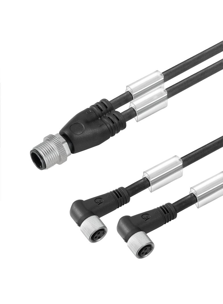 SAIL-ZW-M8BW-3-0.3U Przewód adaptera czujnika-siłownika (zmontowany), Kabel połączeniowy, M12 / M8, 3, 0.3 m, Podwójne okablowanie, pin, prosty, 2x gniazdo, kątowe, czarn /1szt./ 1964300030 WEIDMÜLLER