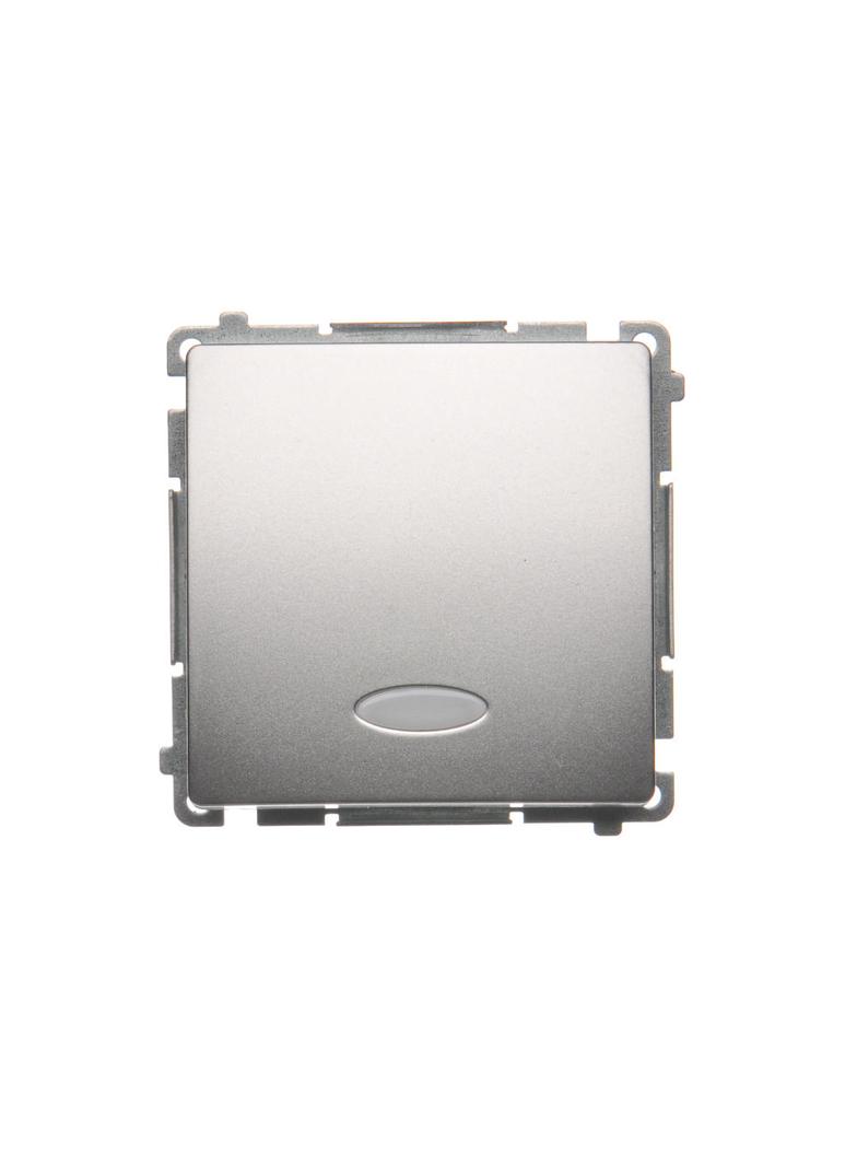 Simon Basic Przycisk pojedynczy zwierny bez piktogramu z podświetleniem LED 10A 250V szybkozłączka srebrny mat BMP1L.01/43 KONTAKT