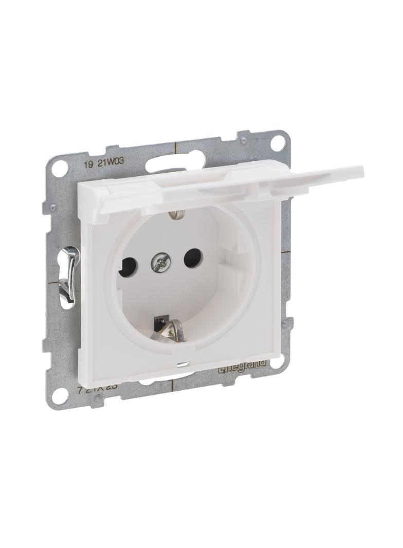 Suno Gniazdo Pojedyncze Z Uziemieniem Schuko 2P+Z 16A 250 V Z Przesłoną IP21 Zaciski Automatyczne Biały 721127 LEGRAND