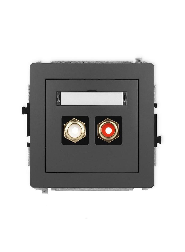 DECO Mechanizm gniazda podwójnego RCA (typu cinch - biały i czerwony, pozłacany) grafitowy mat