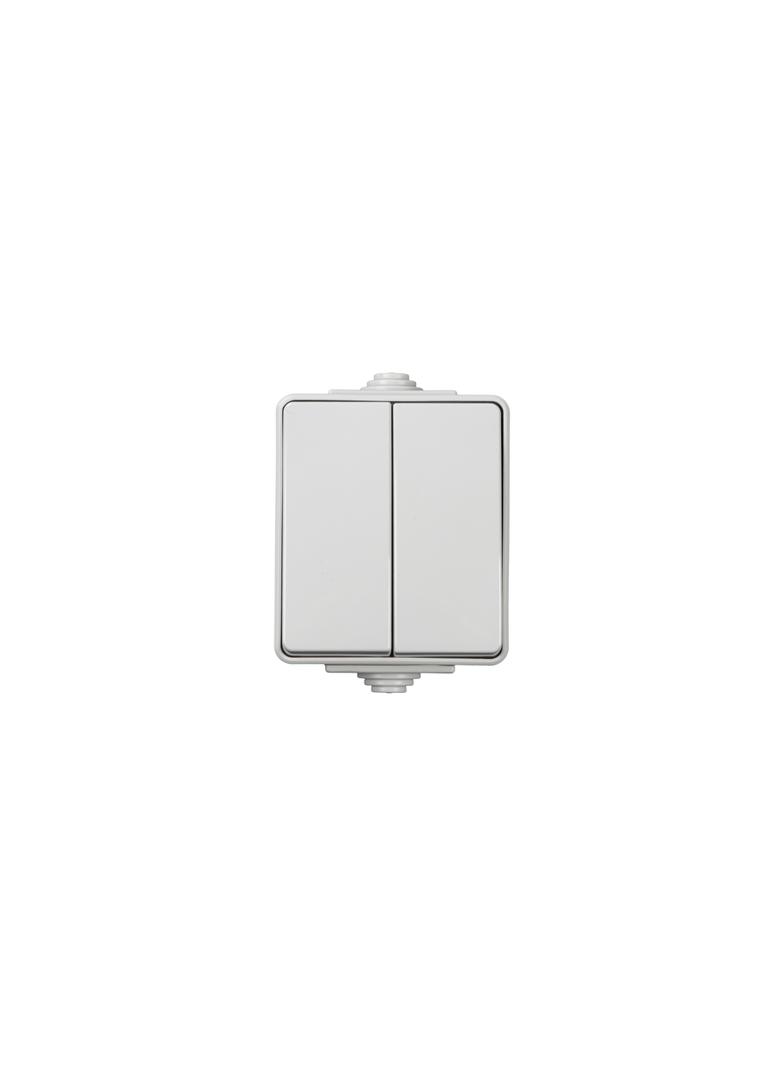 TEKNO IP65GR Łącznik podwójny dwubiegunowy/schodowy - uniwersalny IP65 biały 39221 KANLUX