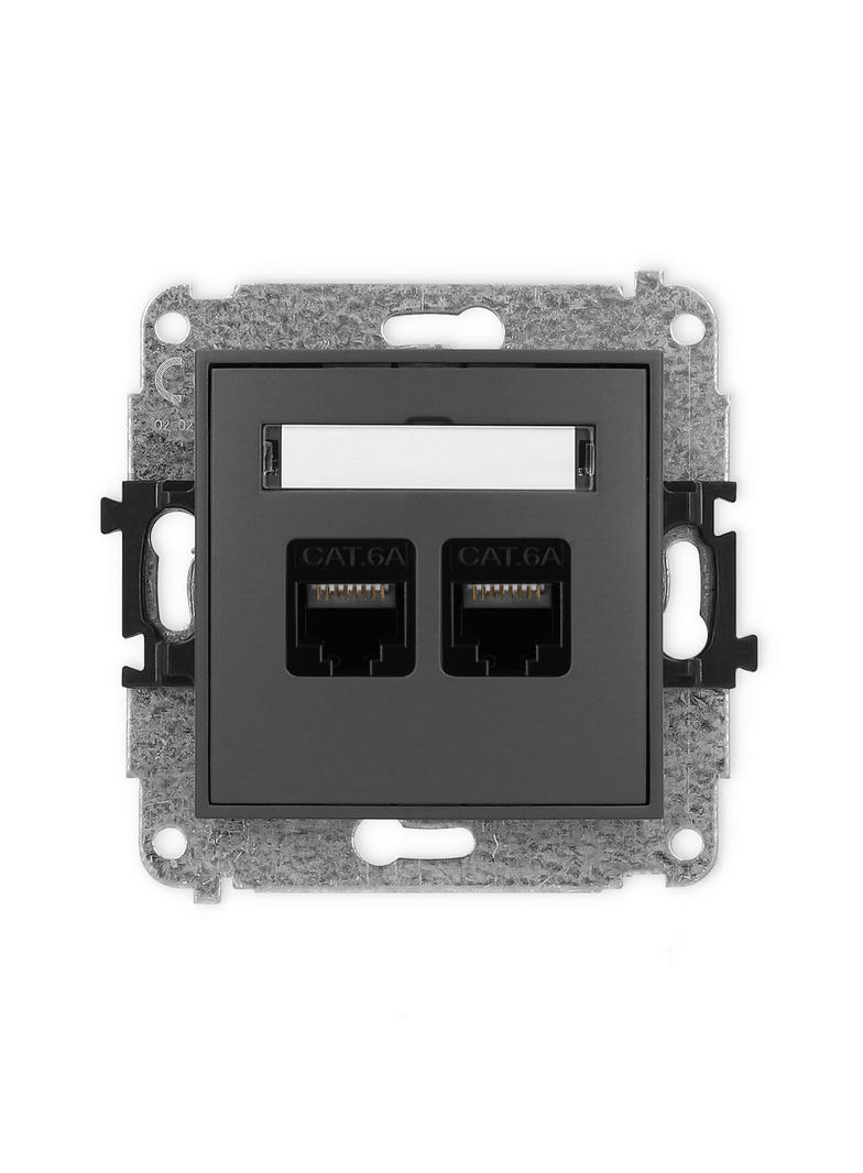 ICON Mechanizm gniazda komputerowego podwójnego 2xRJ45, kat. 6A, 8-stykowy grafitowy mat