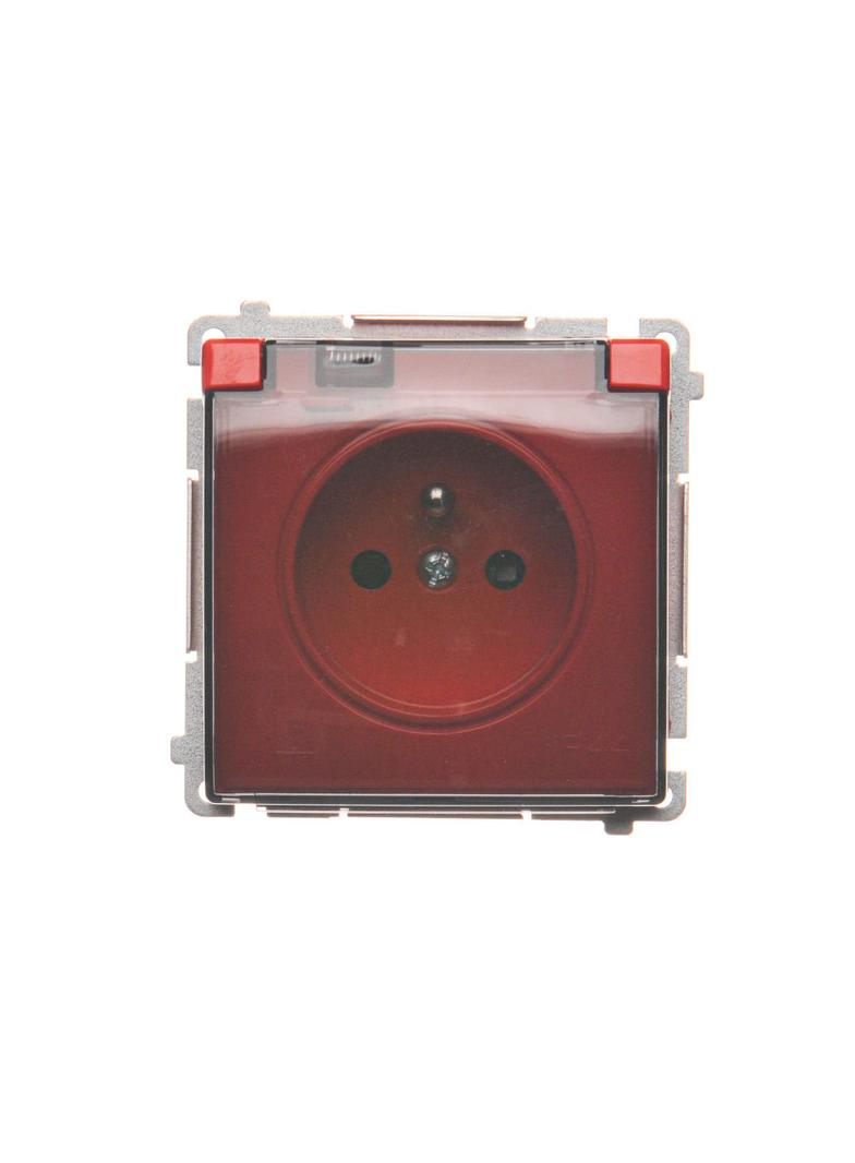 Simon Basic Gniazdo wtyczkowe z uziemieniem z przesł. torów prądowych bryzgoszczelne IP44 16A 250V zaciski śrubowe klapka transp. czerwone BMGZ1BZ.01/22A BMGZ1Bz.01/22a KONTAKT