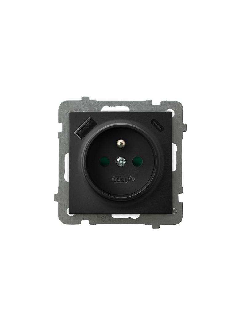 Gniazdo pojedyncze z uziemieniem z ładowarką A+C AS CZARNY