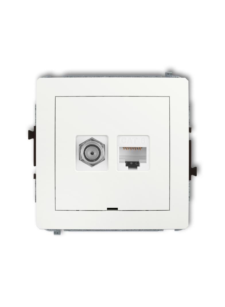 DECO Mechanizm gniazda antenowego poj. typu F (SAT) + gniazda komp. poj. 1xRJ45, kat. 6, 8-stykowy,