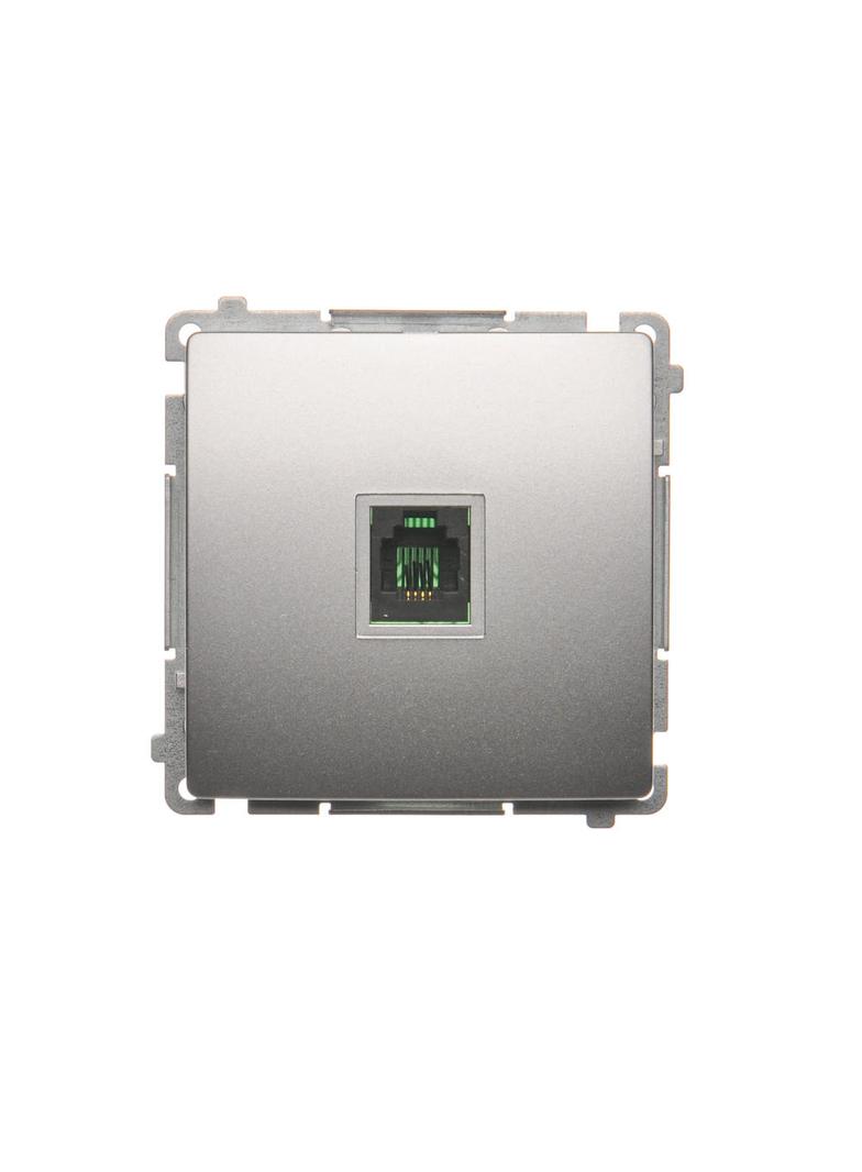 Simon Basic Gniazdo telefoniczne RJ11 uniwersalne pojedyncze Montaż na łapki lub wkręty srebrny mat