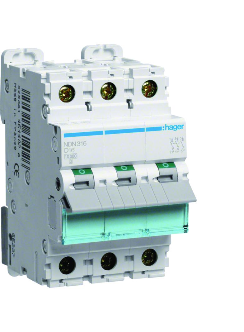 MCB Wyłącznik nadprądowy 10kA/15kA 3P D 16A NDN316 HAGER