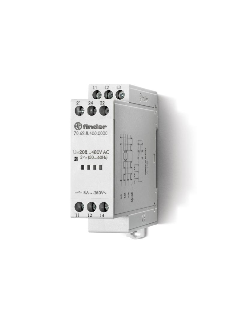 Przekaźnik zaniku i rotacji faz trójfazowy 2 P; 8A; 208…480V AC