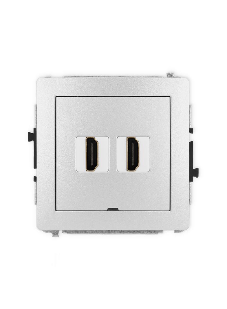 DECO Mechanizm gniazda podwójnego HDMI 2.0, bez pola opisowego srebrny metalik