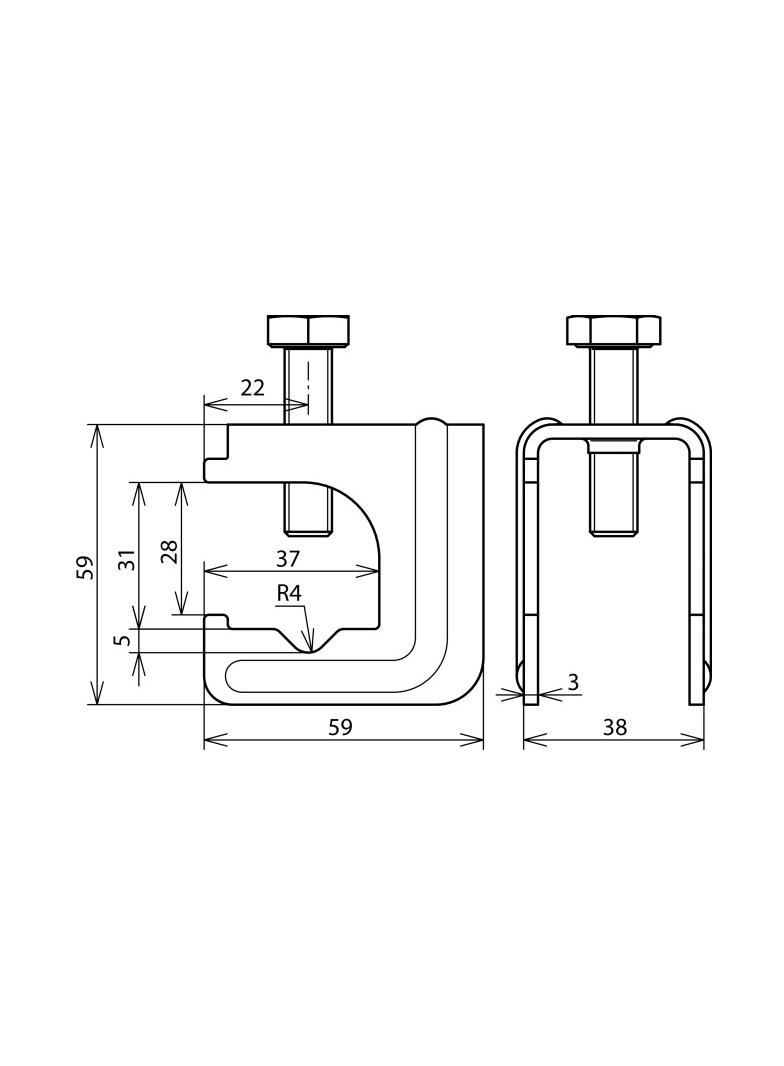 Zacisk dla prętów 6-20 mm, do drutu 6-10 mm lub płask. 30x3-4 mm, stal