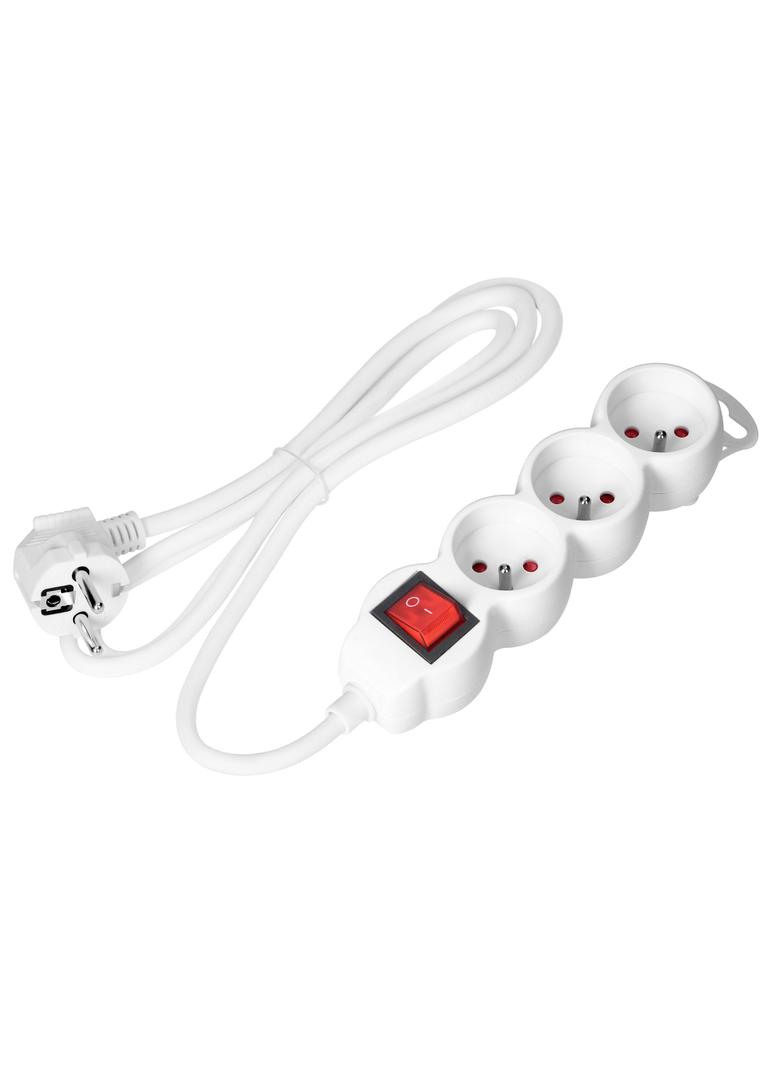 Przedłużacz 3x2P+Z,ON/OFF,1,4m, 3x1mm2, biały