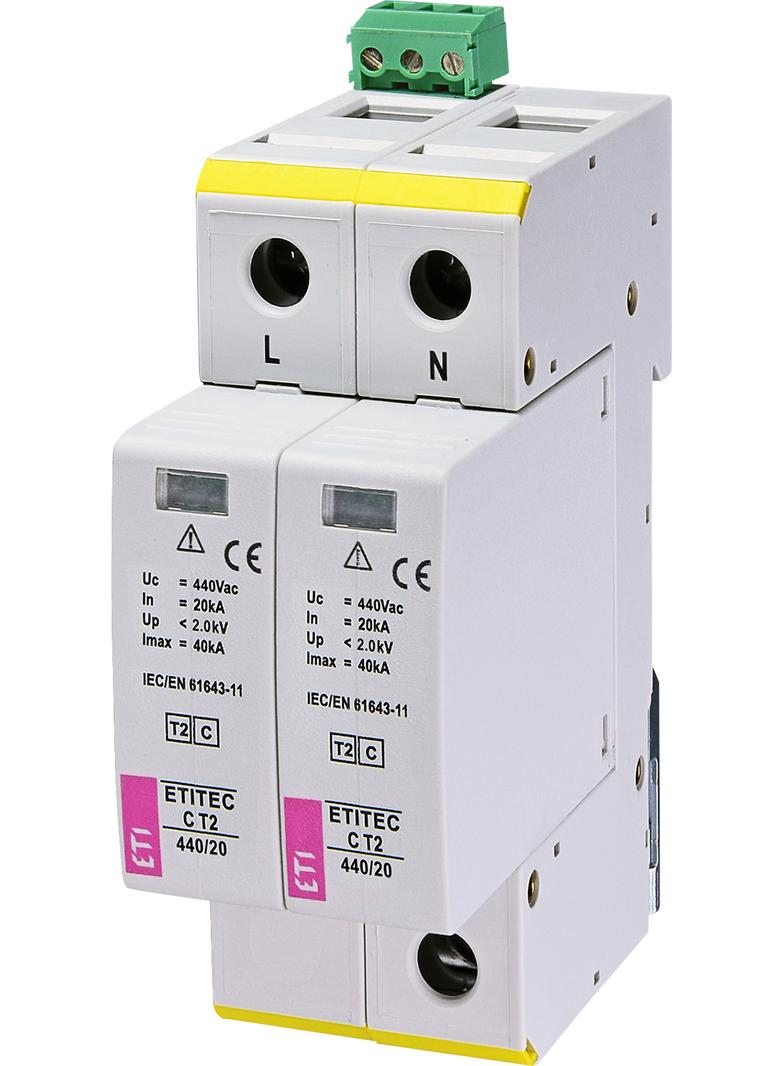 Ogranicznik przepięć T2 (C) TEC C T2 440/20 2+0 RC 002440410 ETI
