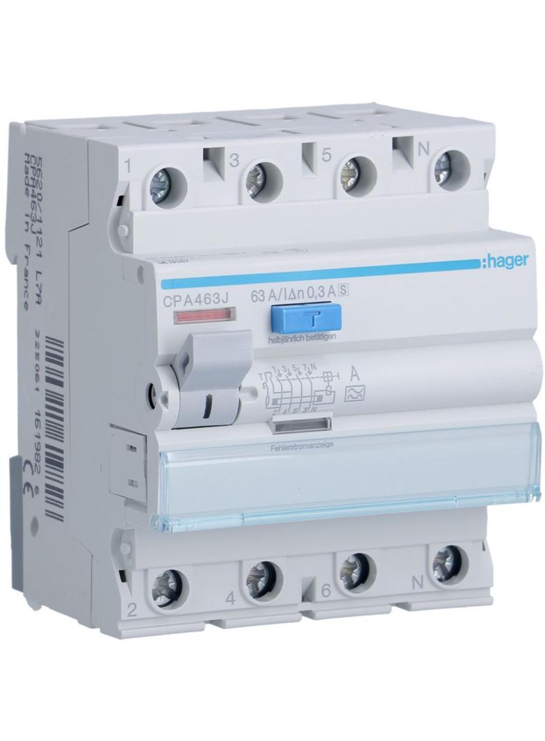 RCCB Wyłącznik różnicowoprądowy 3P+N 63A 300mA 6kA S CPA463J HAGER
