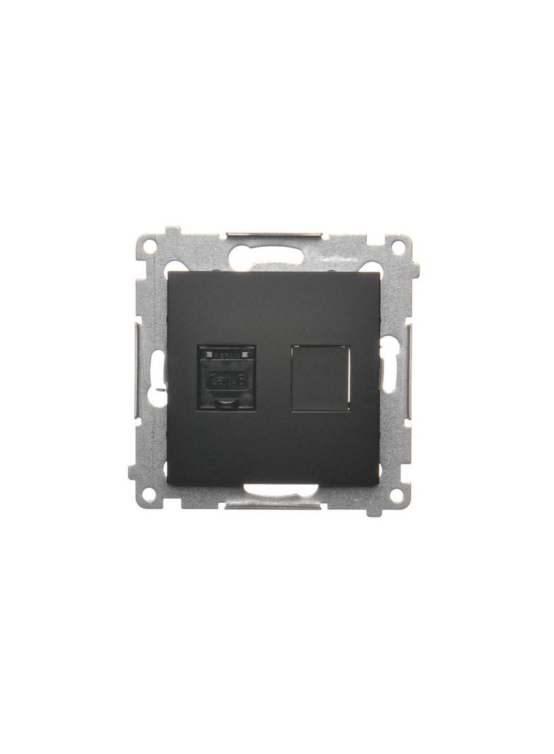 Simon 54 Gniazdo komputerowe pojedyncze RJ45 kategoria 6 z przesłoną przeciwkurzową czarny