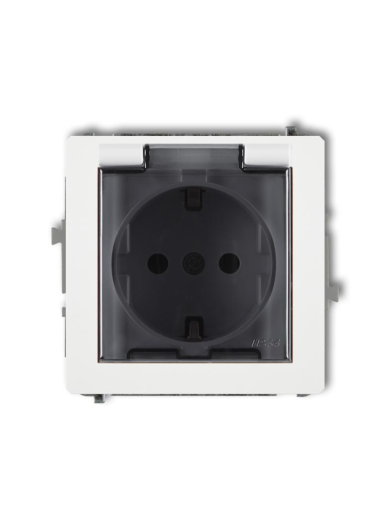 DECO Mechanizm gniazda bryzgoszczelnego z uziemieniem SCHUKO 2P+Z (klapka dymna, przesłony torów prą