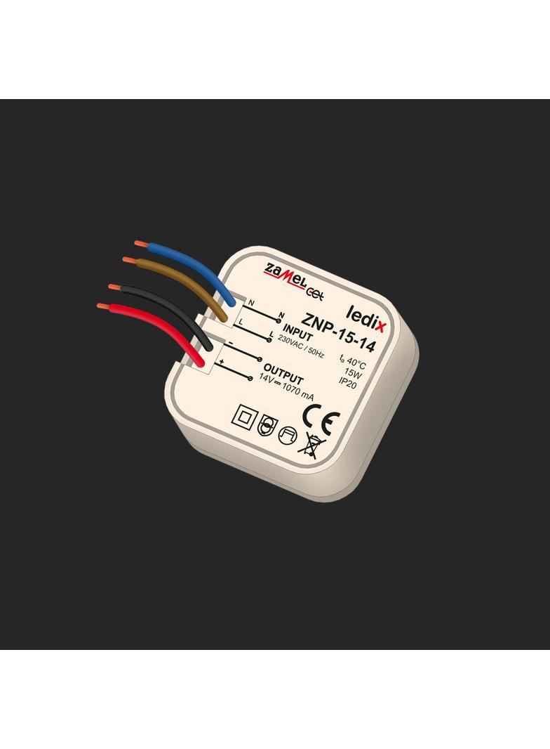 Zasilacz LED dopuszkowy 14V DC 15W TYP: ZNP-15-14