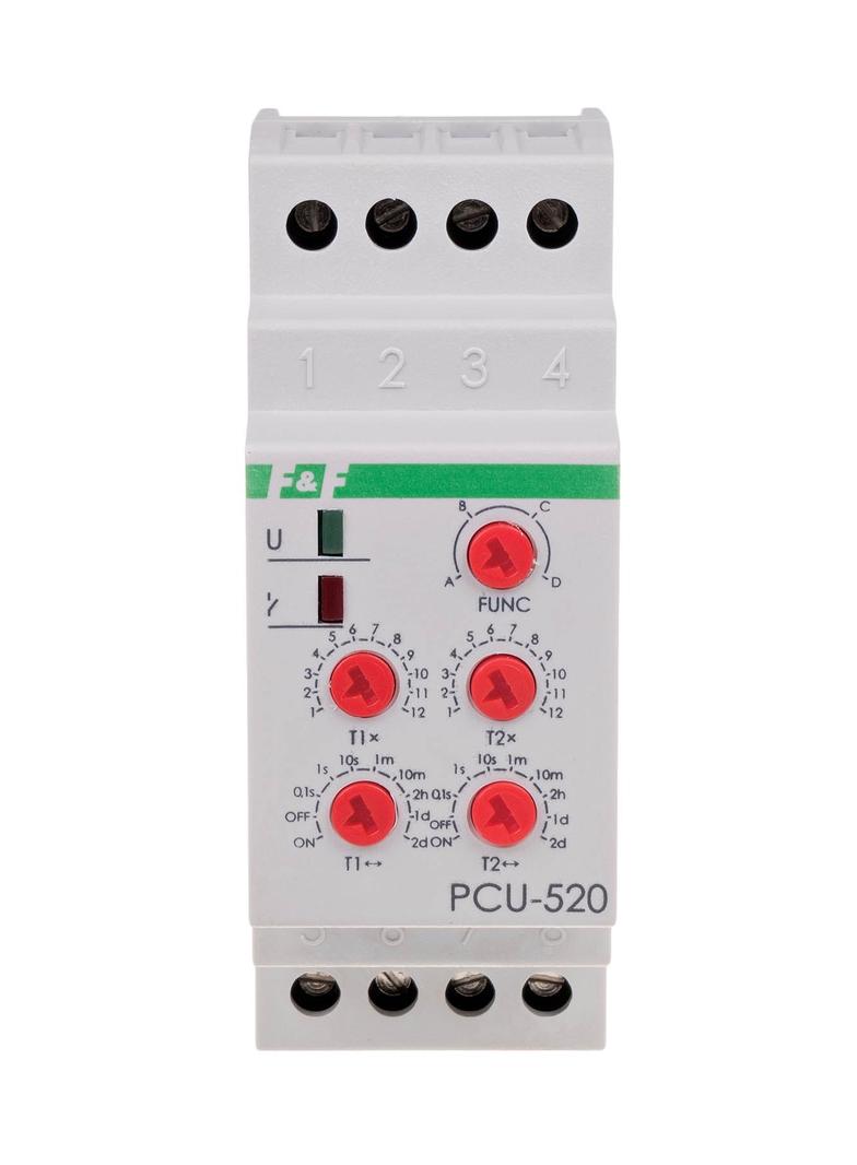 Przekaźnik czasowy 2-funkcyjny (nastawa 2 czasów T1 T2 styk: 2Z/R 230V PCU-520 F&F