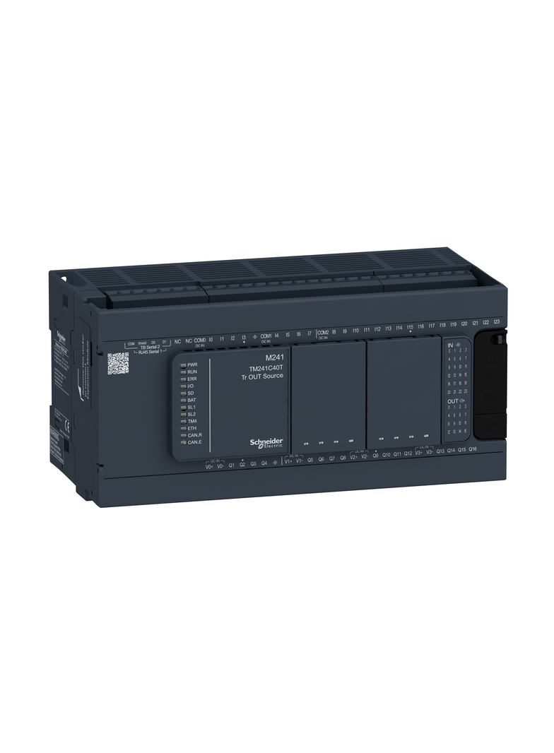 Modicon M241, sterownik, RJ45, 24 wejść, 16 wyjść tranzystorowych PNP, 24 VDC