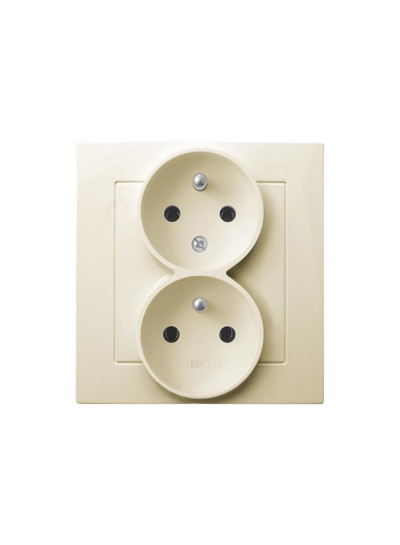 AS Gniazdo podwójne z uziemieniem z funkcją niezamienności faz, kompletne z ramką - kolor ecru