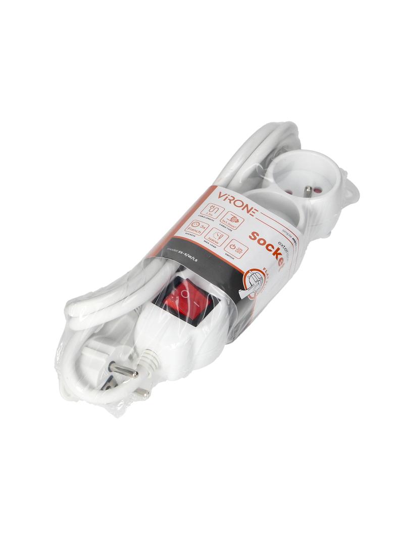 Przedłużacz 3-krotny 2P+Z z wyłącznikiem 1,5m H05VV-F 3x1,5mm2 Imax=16A płaska wtyczka biały ES-5/W/1,5 ORNO