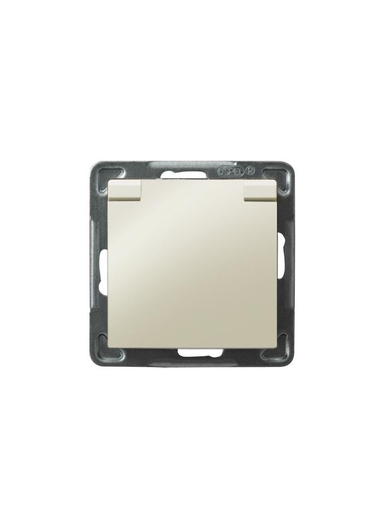 IMPRESJA Gniazdo bryzgoszczelne z uziemieniem IP-44 wieczko w kolorze wyrobu - kolor ecru