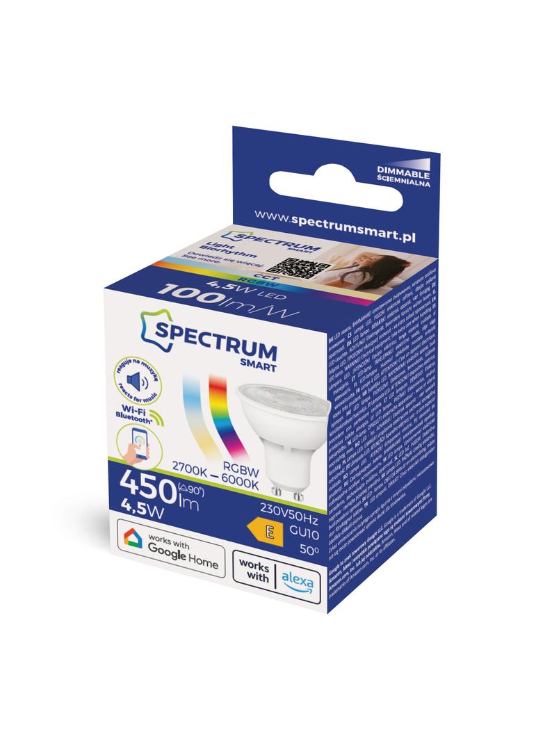 LED GU10 4,5W 230V RGBW+CCT+DIM Wi-Fi/BT Spectrum SMART