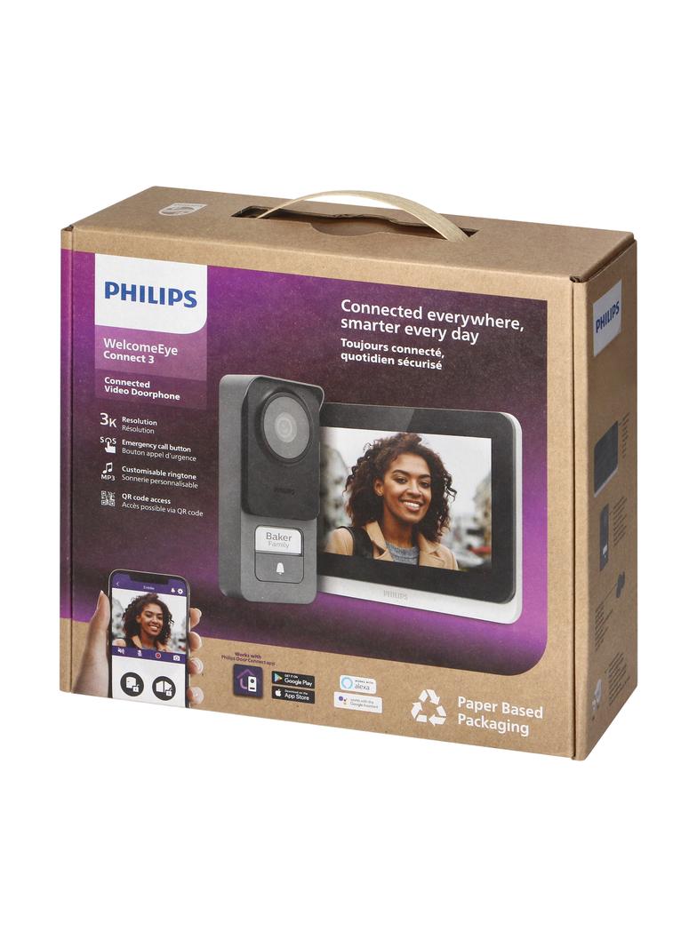 Philips WelcomeEye Connect 3, zestaw wideodomofonowy, bezsłuchawkowy, monitor dotykowy 7" LCD, Wi-Fi