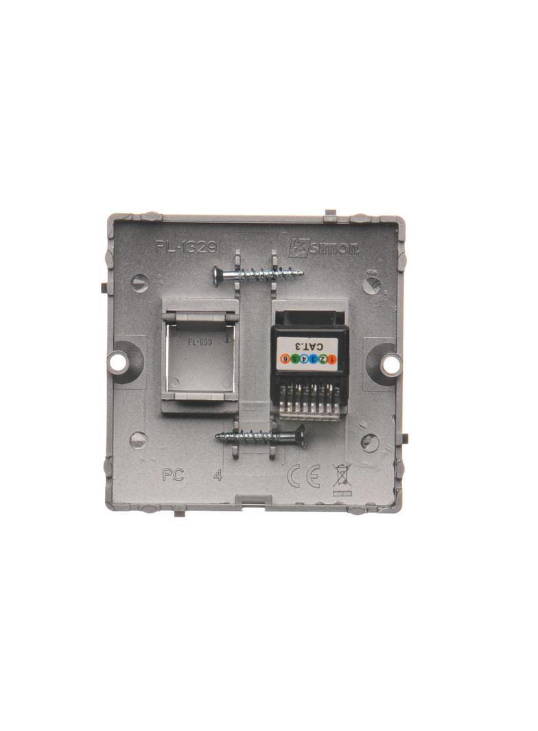 Simon Basic Gniazdo telefoniczne RJ12 . Montaż gniazda na wkręty do puszki stal inox BMT1.02/21 KONTAKT