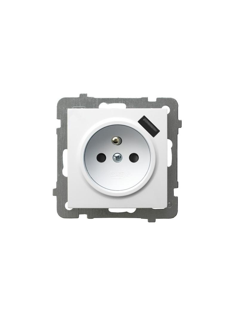 AS ANTYBAKTERYJNY Gniazdo pojedyncze z uziemieniem z przesłonami, z ładowarką USB, produkt zawiera s