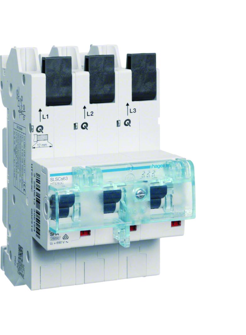 MCB SLS Wyłącznik nadprądowy selektywny 3P Cs 63 A szyny Cu 40-12x5/10mm HTS363C HAGER