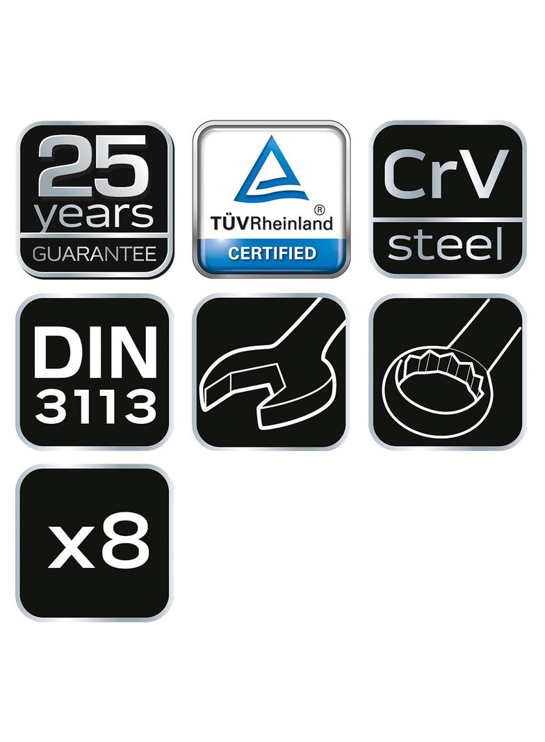 Klucze płasko-oczkowe 8-19 mm (krótkie), zestaw 8 szt.