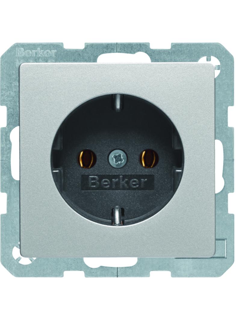 BERKER Q.x Gniazdo SCHUKO kompletne aluminium aksamit lakierowana 47436084 HAGER