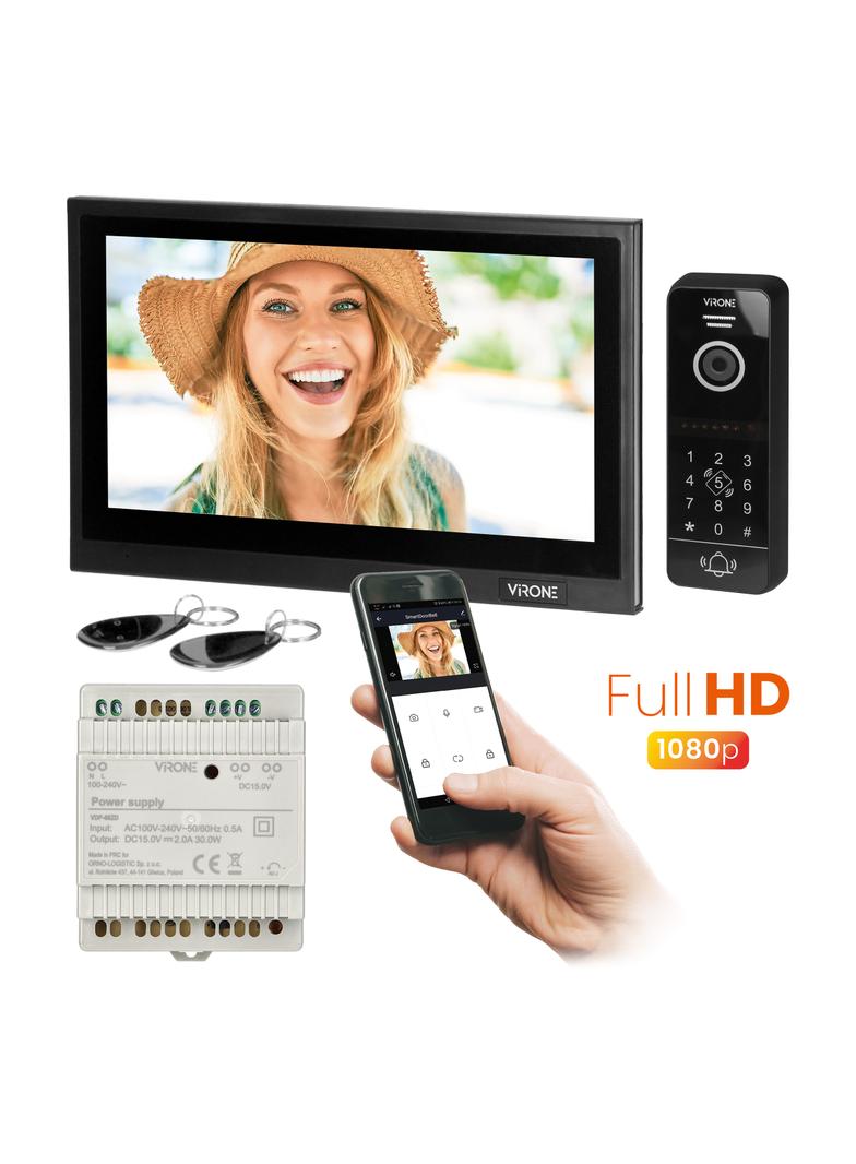 Zestaw wideodomofonowy bezsłuchawkowy monitor 10" LCD menu OSD WI-FI + APP na telefon z gniazde VDP-