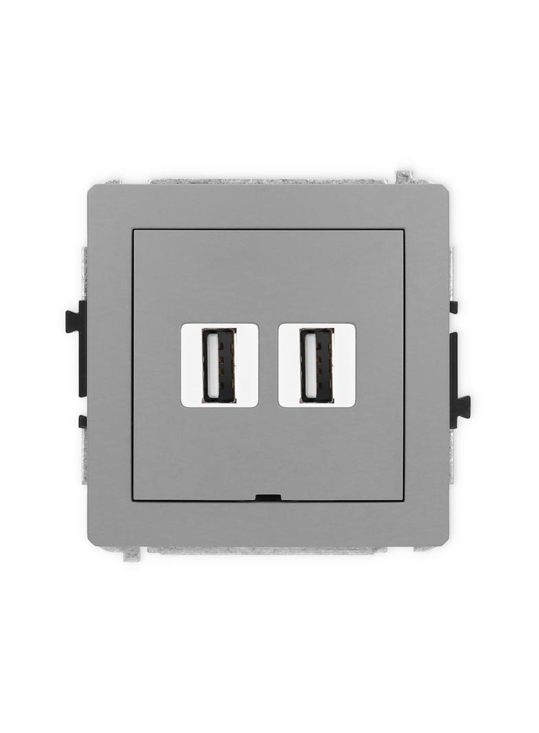 DECO Mechanizm gniazda podwójnego 2xUSB A-A 2.0, bez pola opisowego szary mat