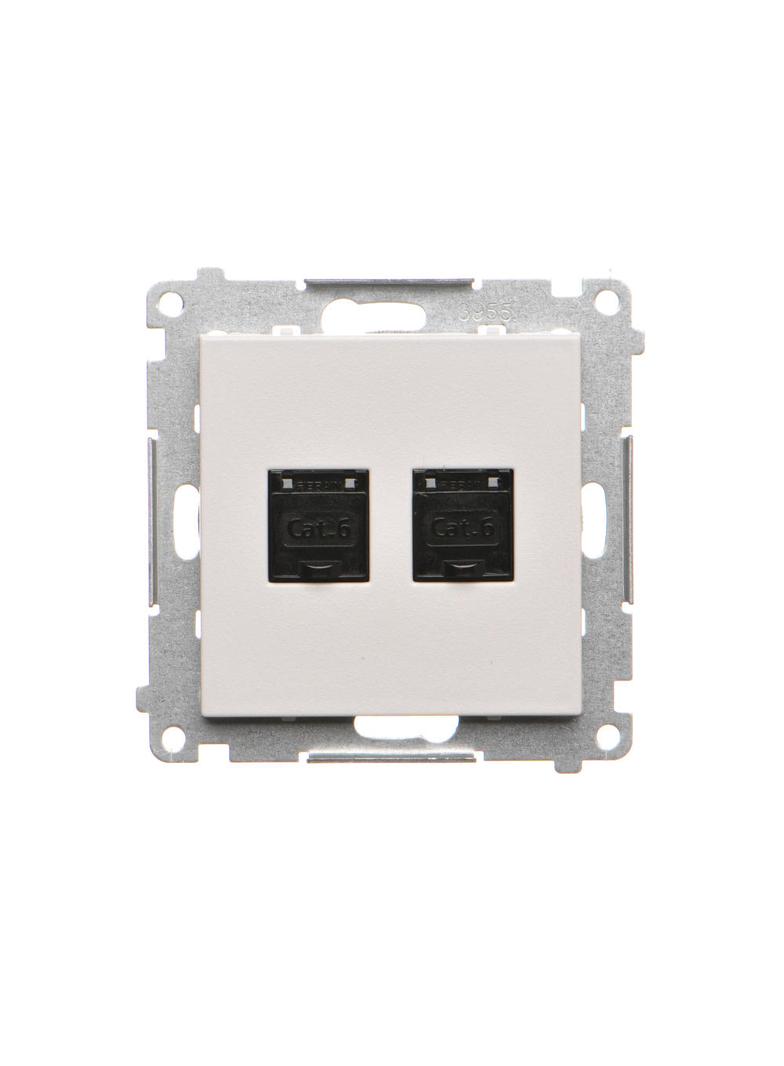 Simon 55 Gniazdo komputerowe podwójne RJ45 kategoria 6 z przesłoną przeciwkurzową Jasnoszary mat T62.01/114 KONTAKT