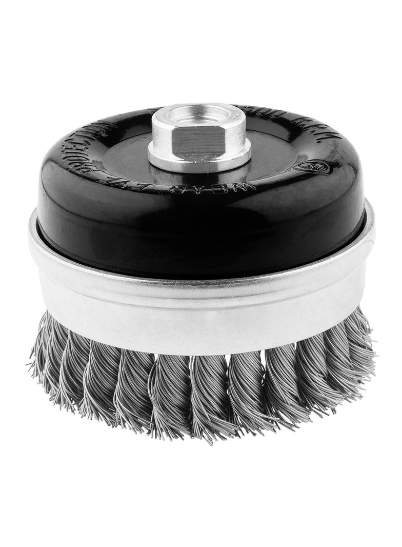 Szczotka druciana doczołowa wzmacniana 100 mm x M14, INOX