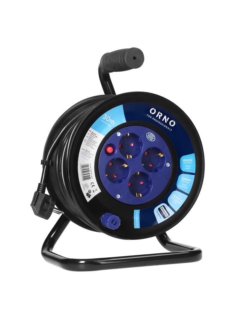 Przedłużacz bębnowy, 4 gniazda 2P+Z (schuko), kabel PVC H05VV-F 3x1.5mm2, długość - 30m, termik, prz