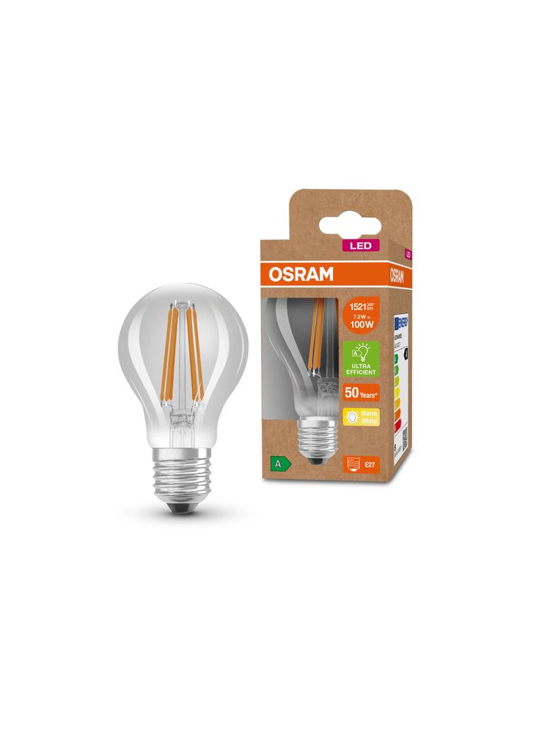 Lampa LED Classic A100 energooszczędna szkło przezroczyste 7,2W 830 E27 OSRAM